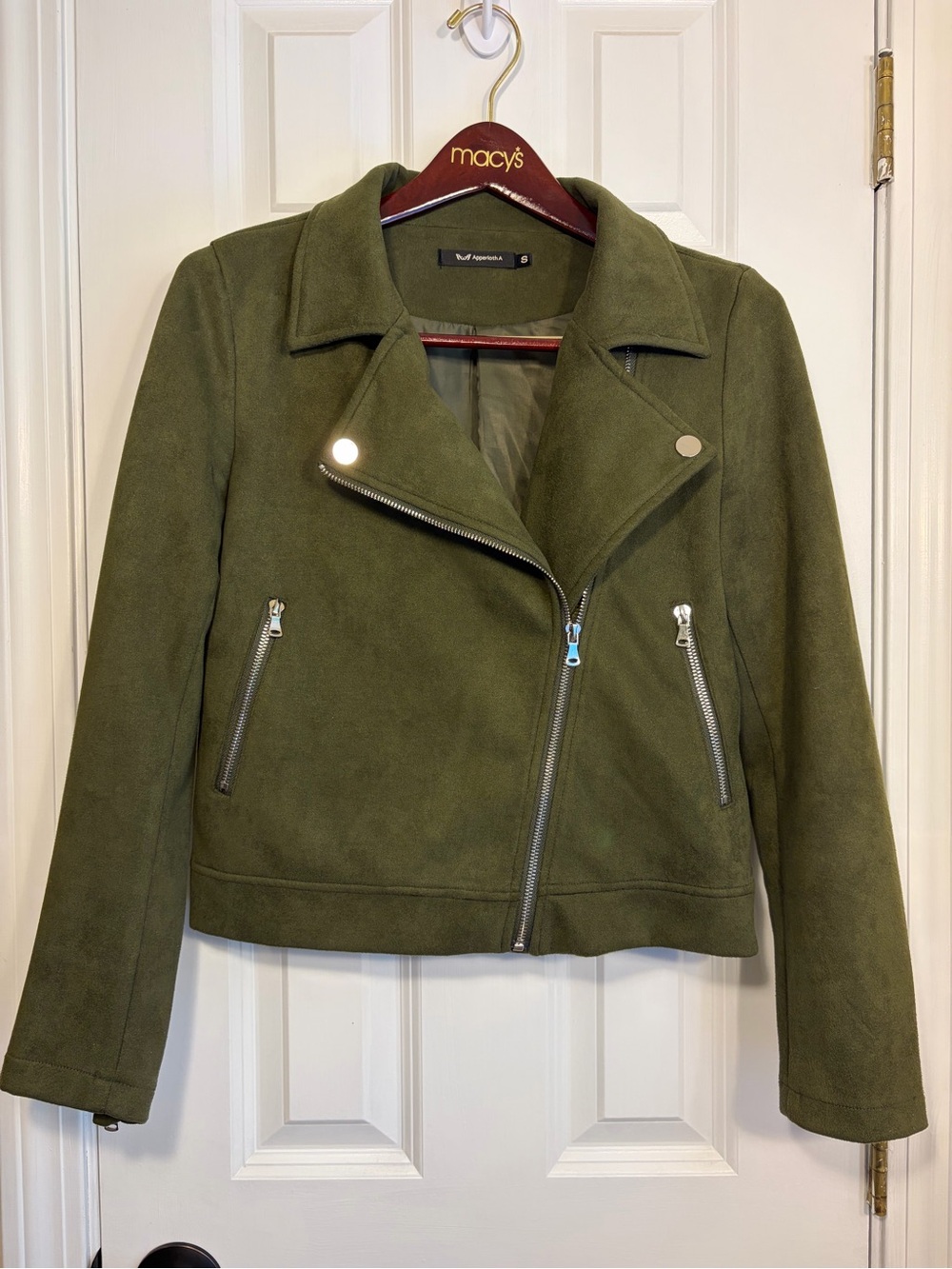ApperlothA Olive Green Faux Suede Moto Jacket | Women’s Small | Cropped